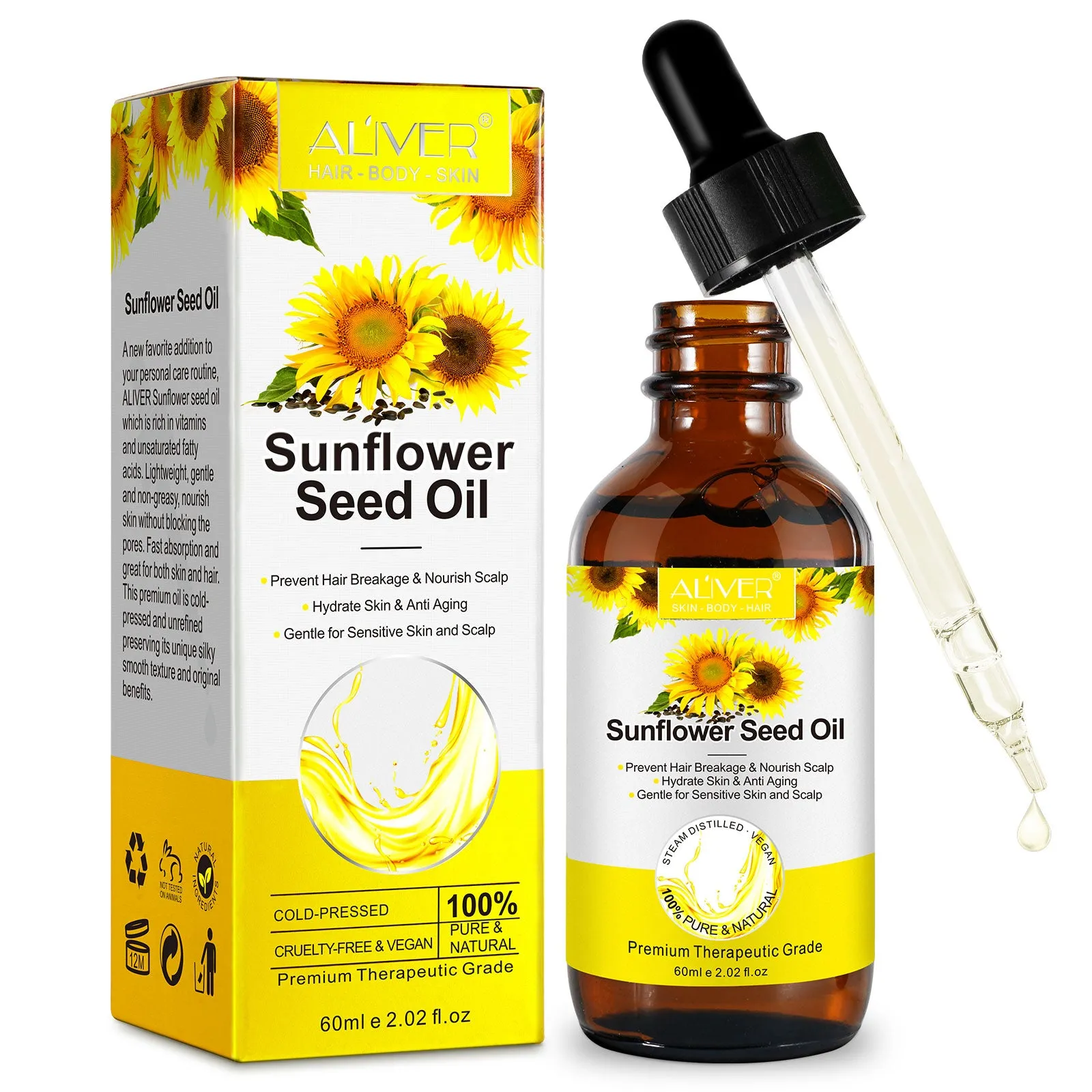 Aliver Organic Sunflower Seed Oil For Skin, Face, & Hair